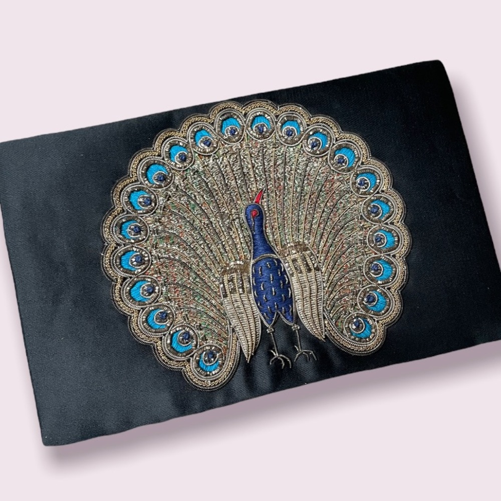 Vintage peacock beaded black clutch